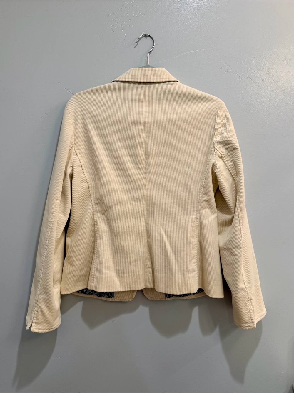 Talbots Vintage Style Ivory Corduroy Button Front Jacket Blue Damask Lining Sz 8 - Picture 8 of 11